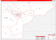 Grand Junction Metro Area Wall Map Red Line Style